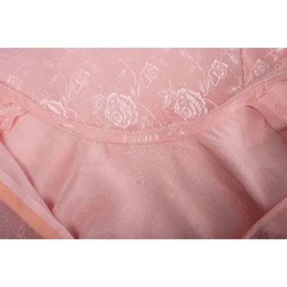 Vintage Sheath Dress Pink Roses Brocade L Puff sl - Picture 5 of 5